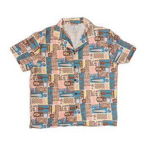 Buc-ee’s Hawaiian Tiki Shirt XL Brown Blue Surfboards Tropical Aloha Button Up
